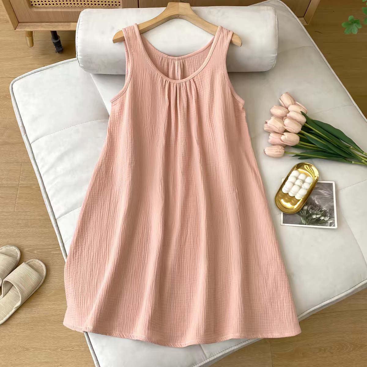 여름 캐주얼 여성 민소매 탱크 드레스 100% 코튼 거 - Midi Dress 리뷰 및 가격