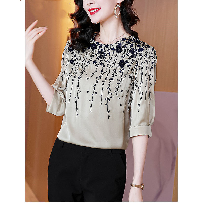 빈티지 우아한 여성 실크 새틴 블라우스 o-넥 하프 슬 - Silk Blouse 리뷰 및 가격