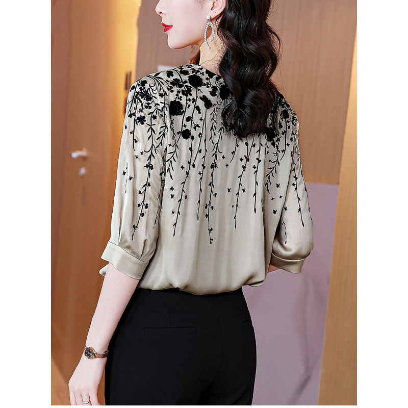 빈티지 우아한 여성 실크 새틴 블라우스 o-넥 하프 슬 - Silk Blouse 리뷰 및 가격