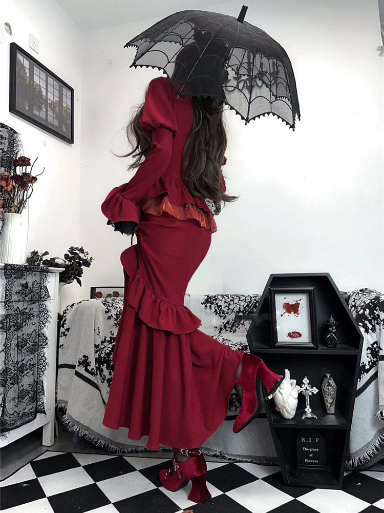봄 레드 빈티지 드레스 여성 레이스 프랑스어 레트로 우 - Women'S Red Formal Wear 리뷰 및 가격