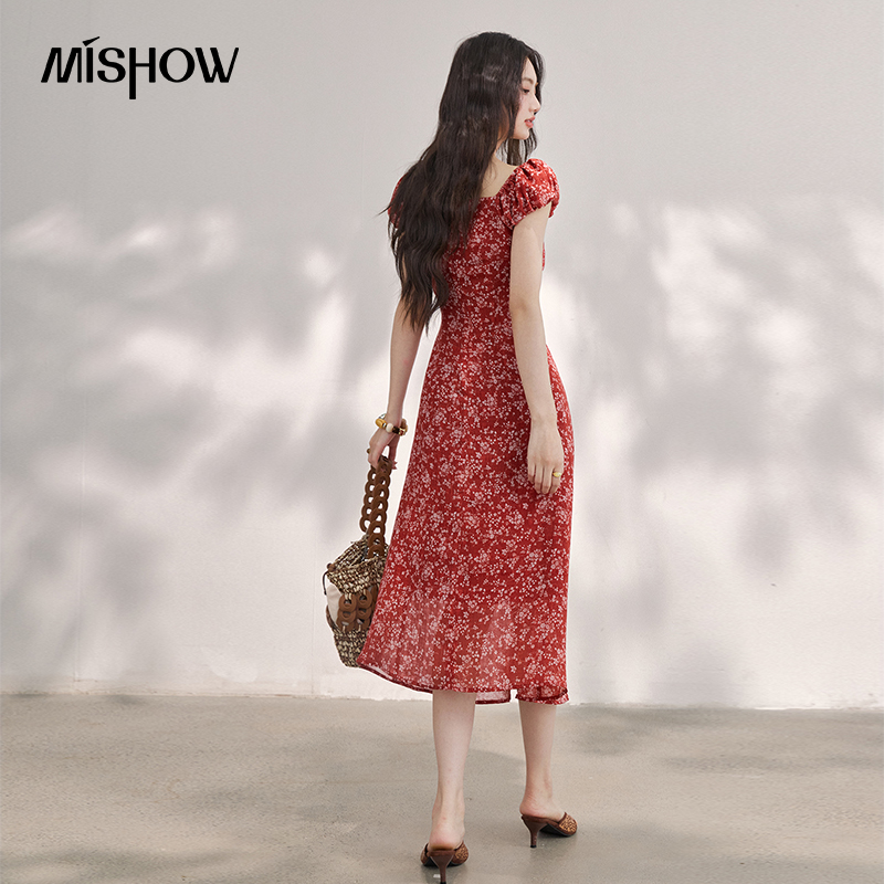 MISHOW 여성용 빈티지 레드 꽃무늬 쉬폰 미디 드레 - Women'S Red Formal Wear 리뷰 및 가격