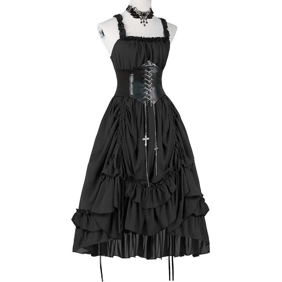 여성 고딕 드레스 코르셋 슬립 블랙 펑크 로리타 불규칙 - Midi Dress 리뷰 및 가격