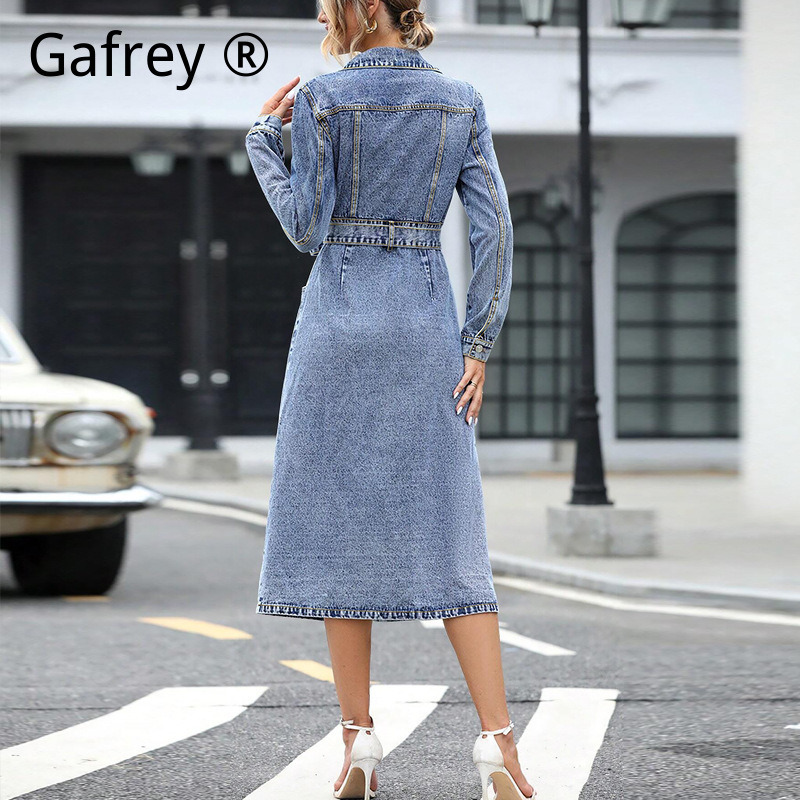여성 긴팔 데님 드레스 가을 겨울 슬림 웨이스트 A라인 - Midi Dress 리뷰 및 가격