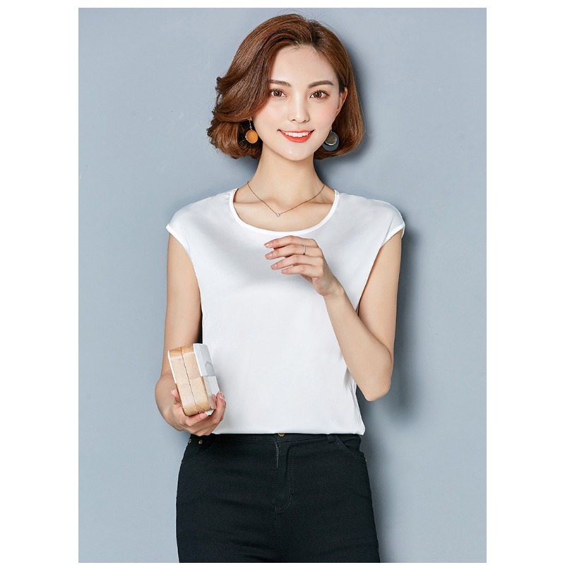 섹시한 실크 베스트 여성 민소매 탑 여름 솔리드 컬러  - Silk Blouse 리뷰 및 가격